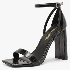 Black faux crocodile skin heels